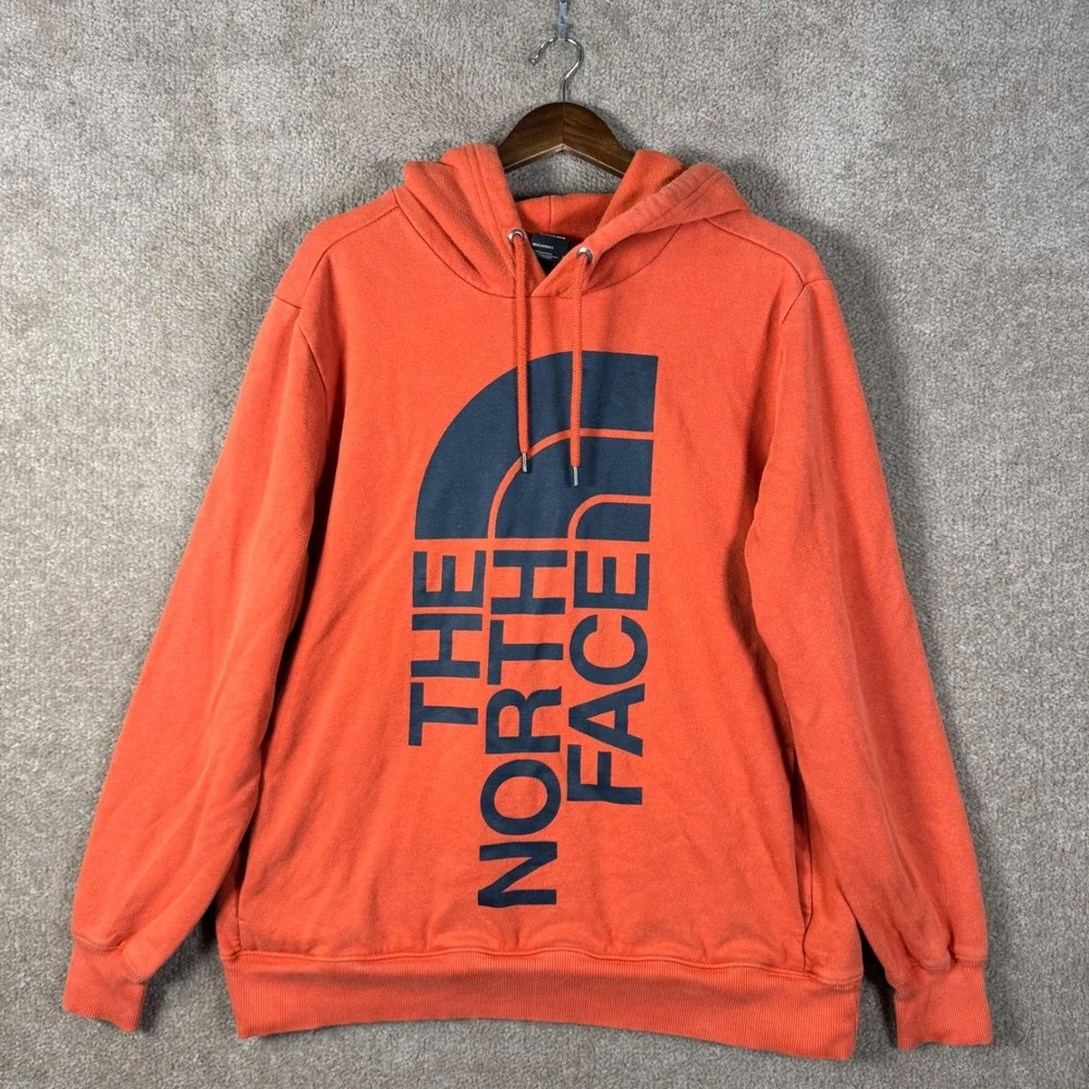 The North Face Hoodie Mens Large Orange Vertical Logo Pullover Sweatshirt